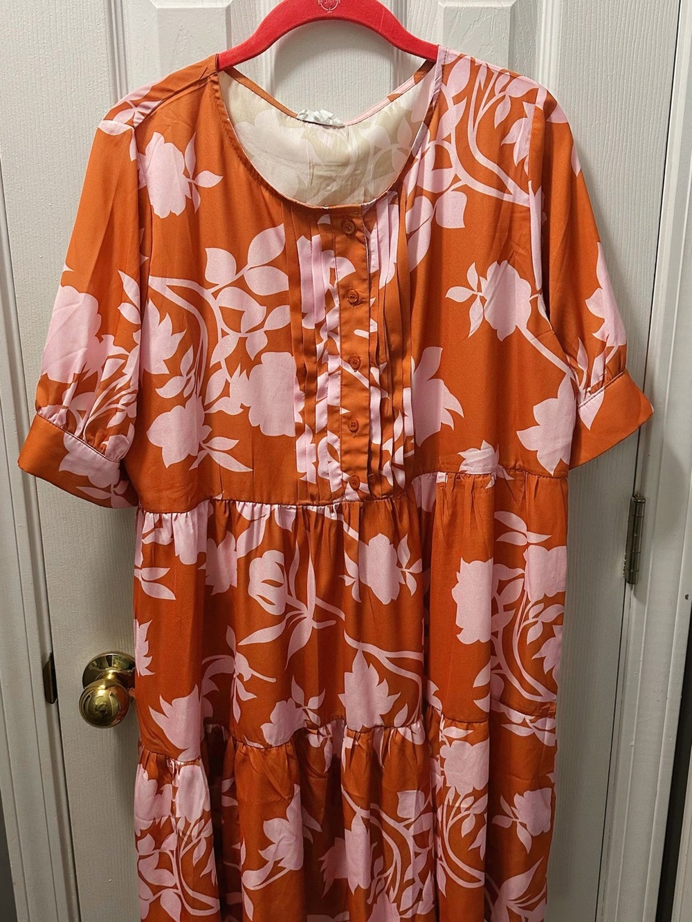 Annie Orange Dress with Pink Floral Print